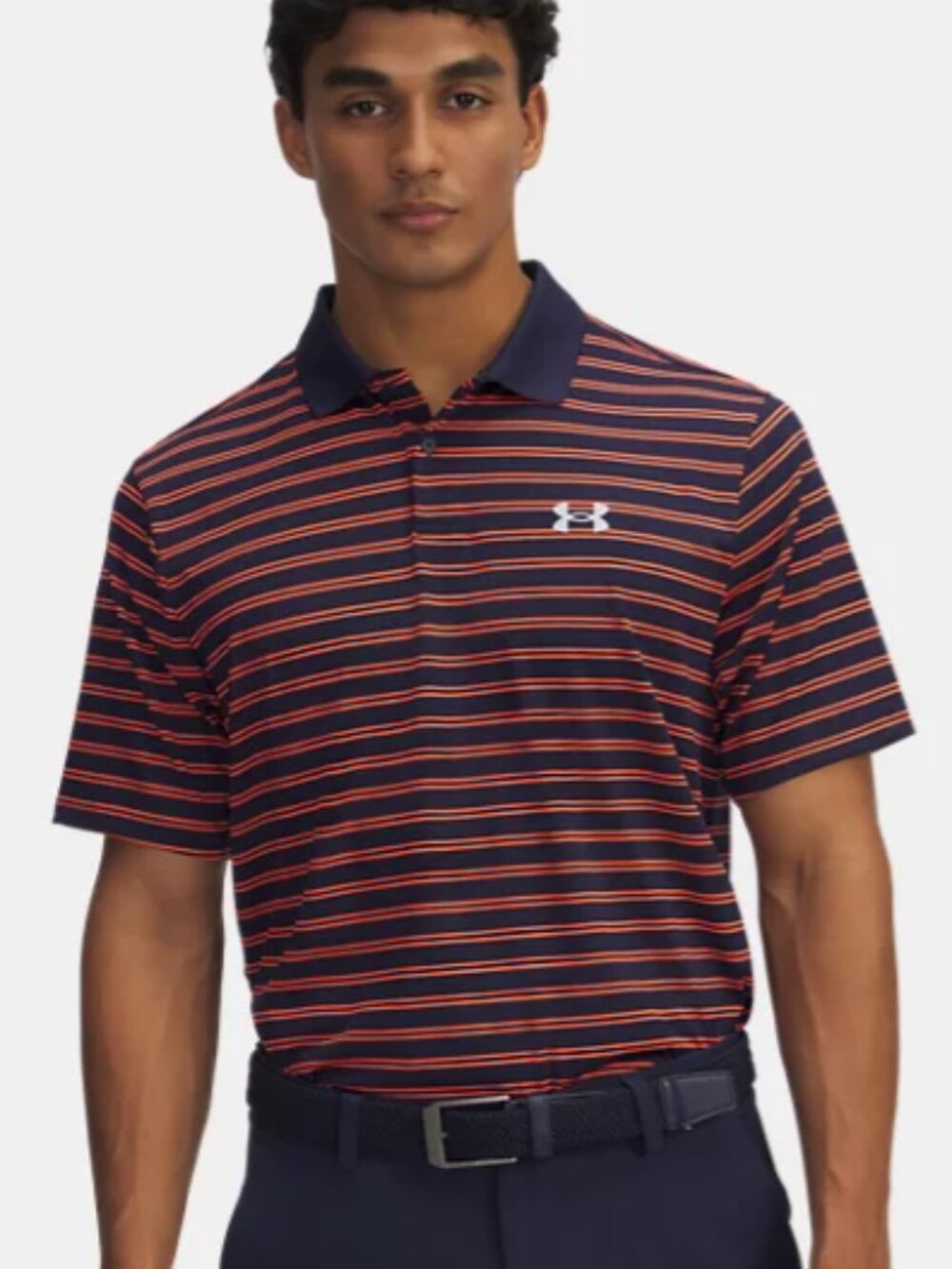 Under Armour Matchplay Mens Polo 2XL Loose Fit UPF50 Striped Navy Fire NWT
